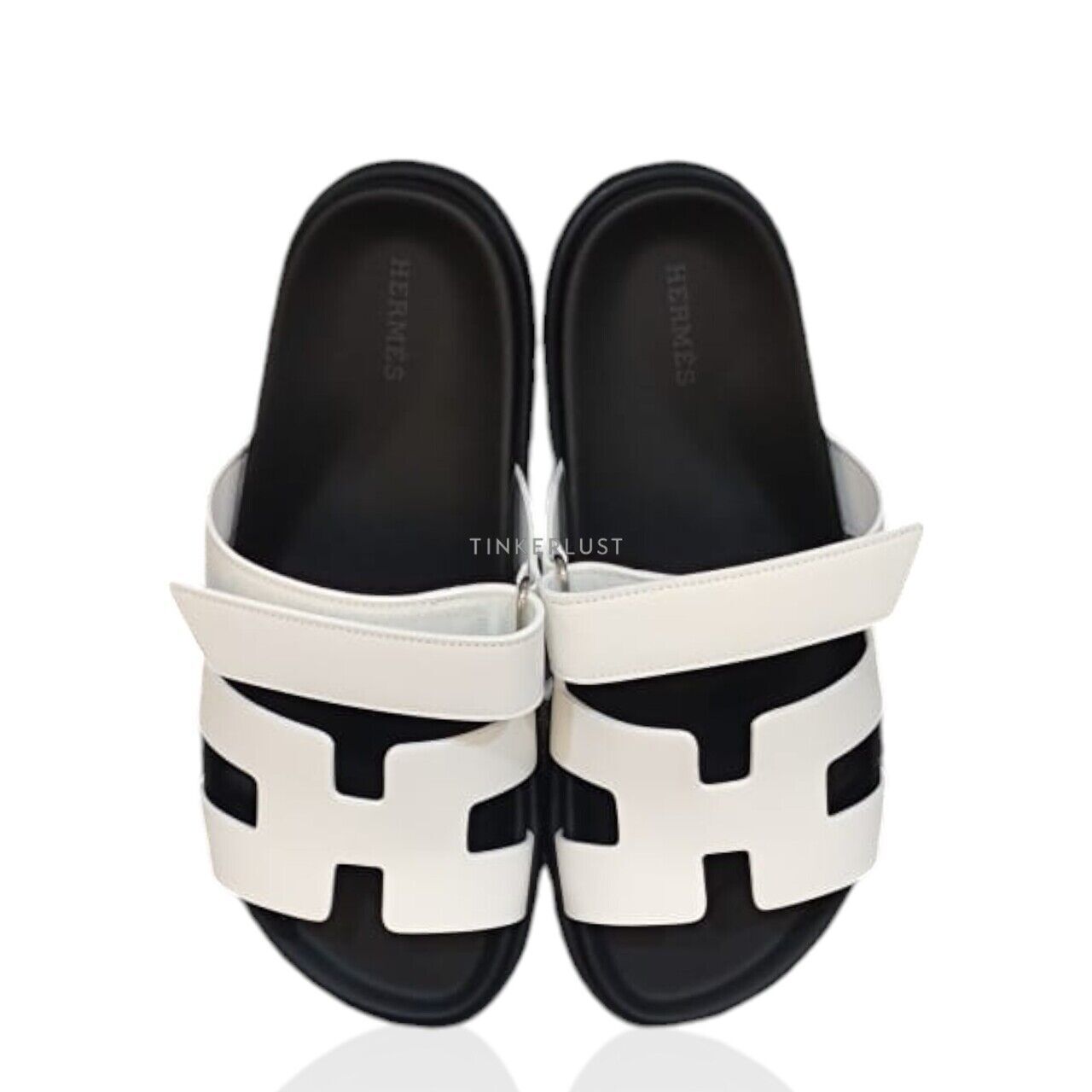 sepatu sandals Hermes Chypre White Slide Sandals Tinkerlust